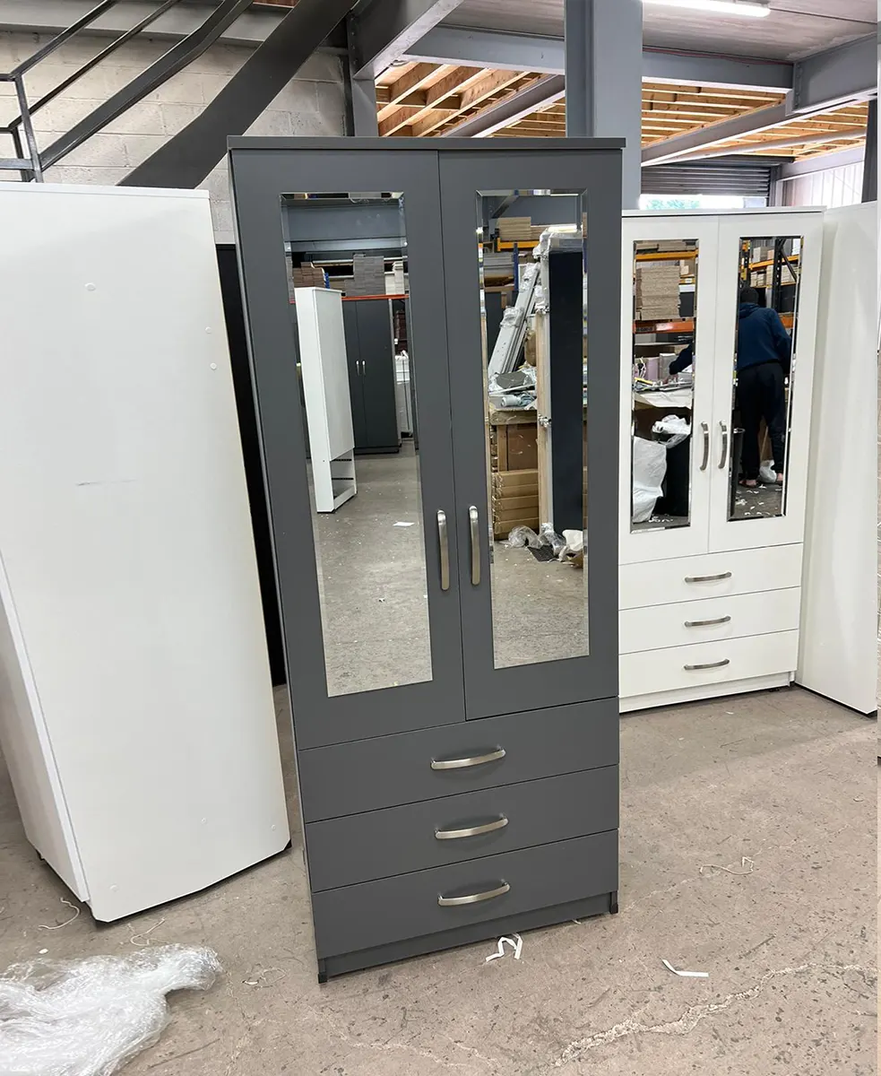 2 Door Mirrored Wardrobe with 3 Drawers 1 2 Door Mirrored Wardrobe with 3 Drawers