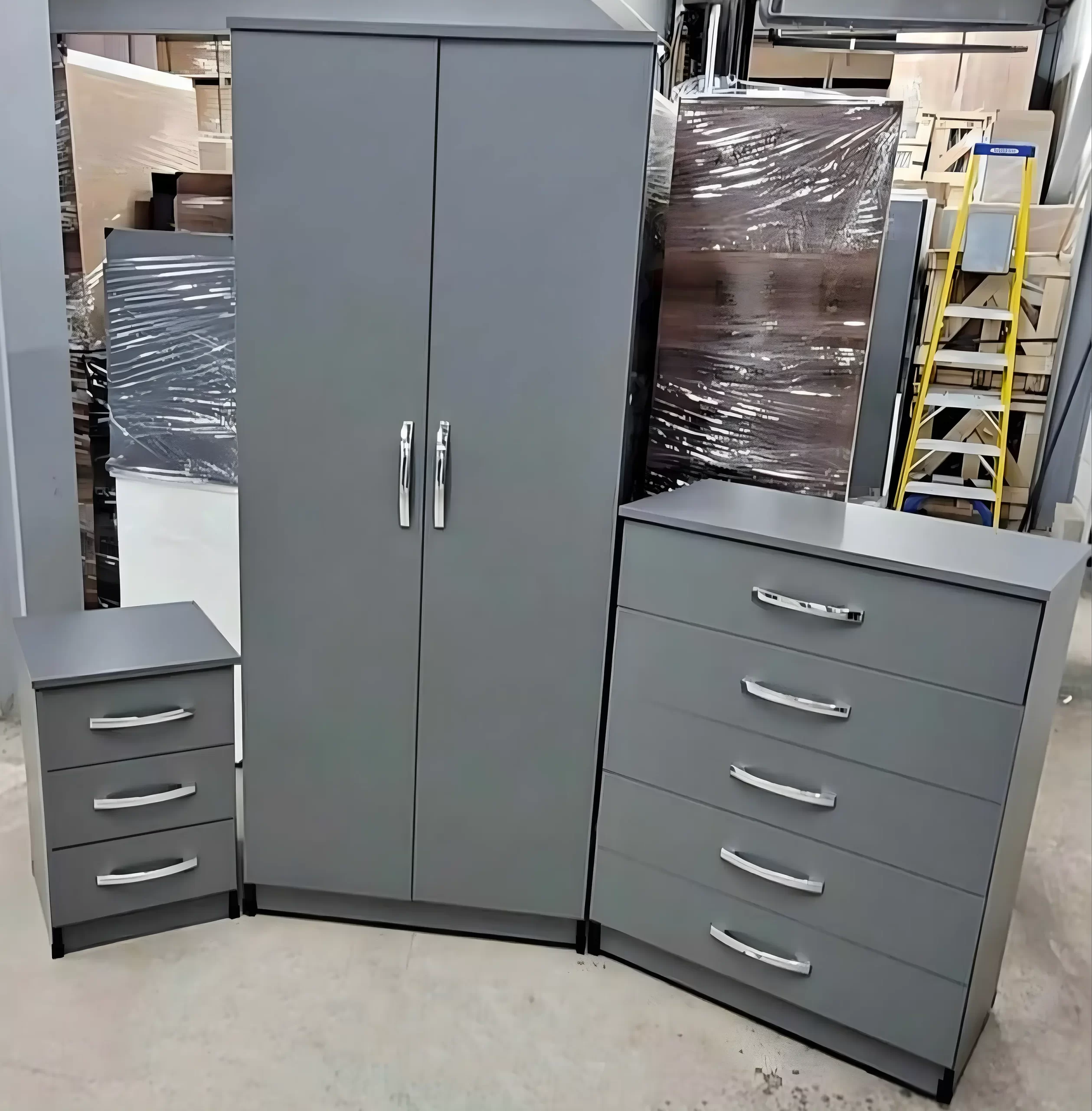 2 door wardrobe set with 1 chest and sidetable 3 2 door wardrobe set with 1 chest and sidetable grey