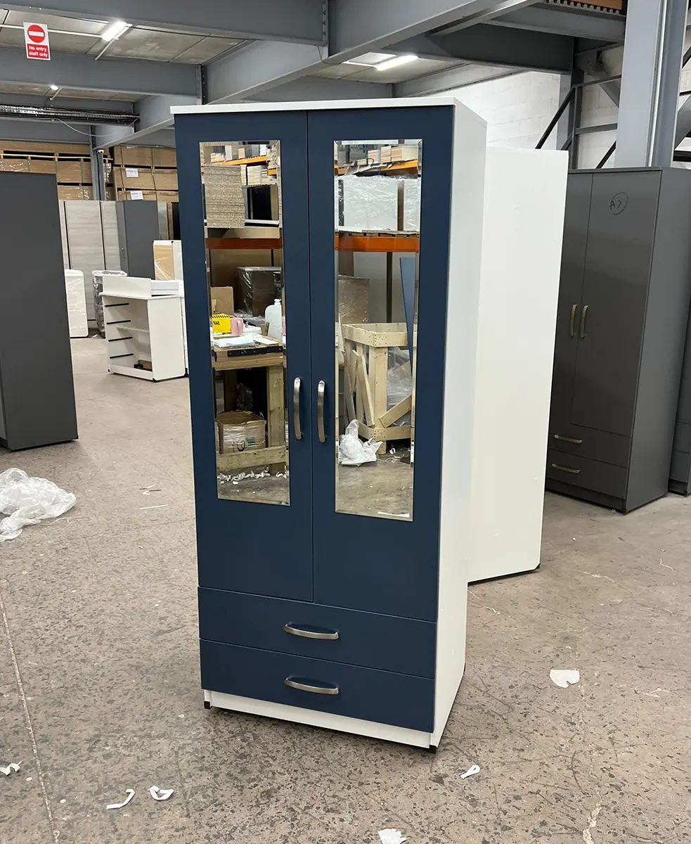 2 door wardrobe with 2 mirror and 2 Drawers 4 2 door wardrobe with 2 mirror and 2 Drawers blue