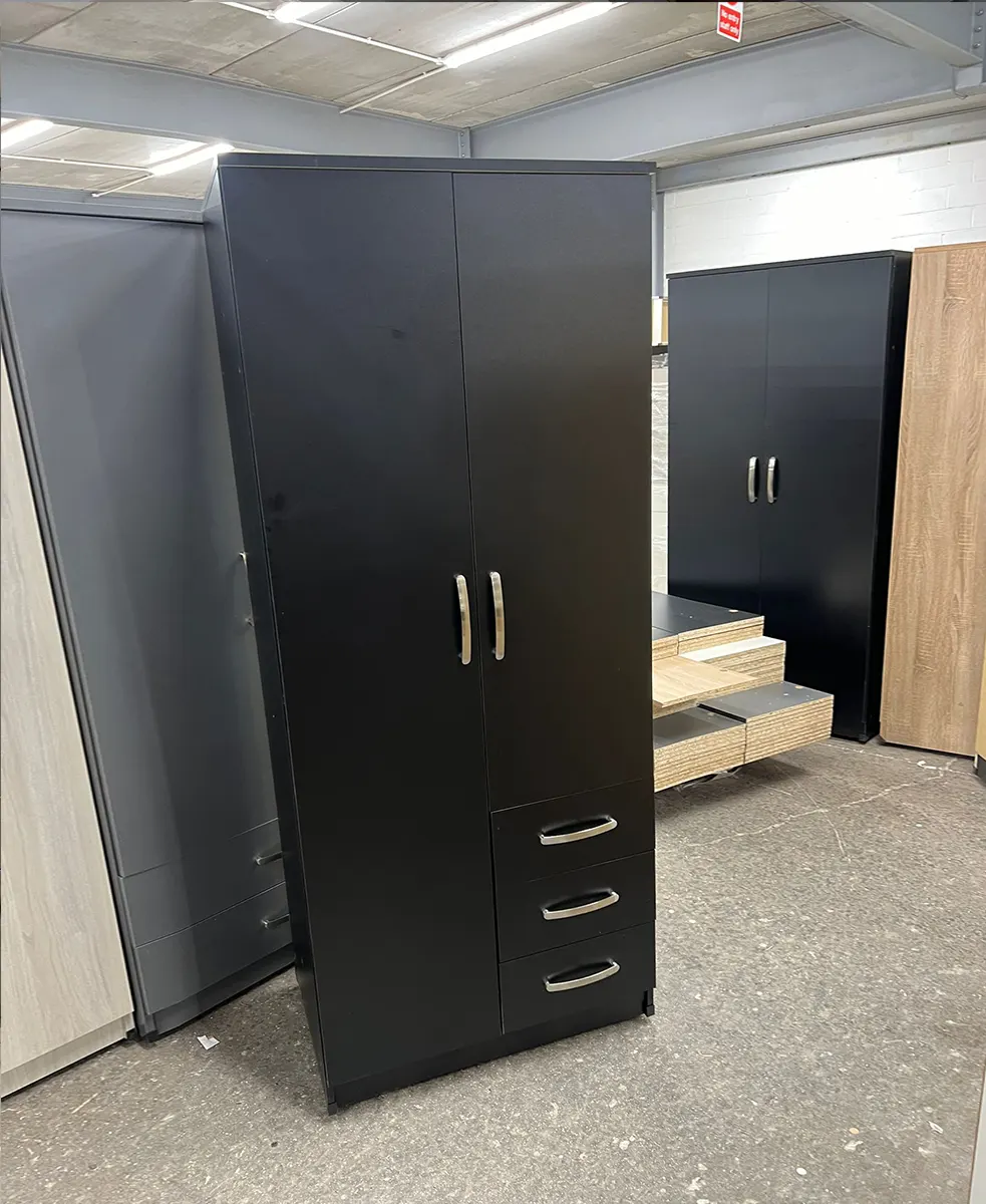 2 door wardrobe with 3 side Drawers 2 2 door wardrobe with 3 side Drawers black