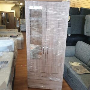 Gents 2 door wardrobe with 1 mirror and 2 Drawers walnut