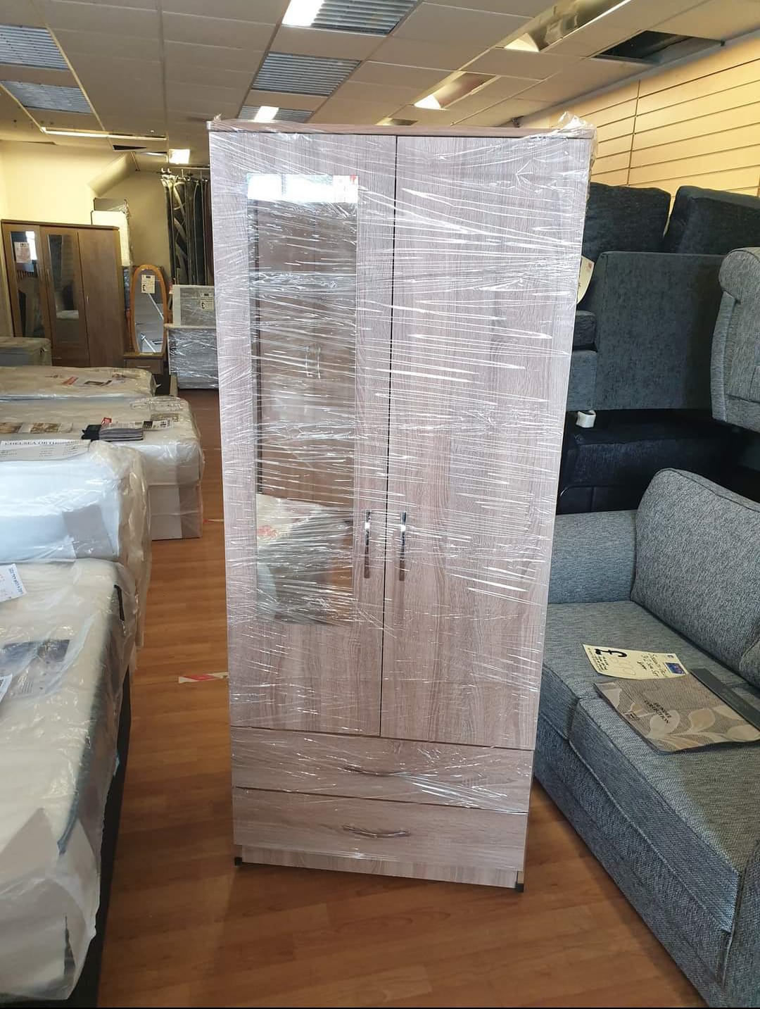 Gents 2 door wardrobe with 1 mirror and 2 Drawers 2 Gents 2 door wardrobe with 1 mirror and 2 Drawers walnut