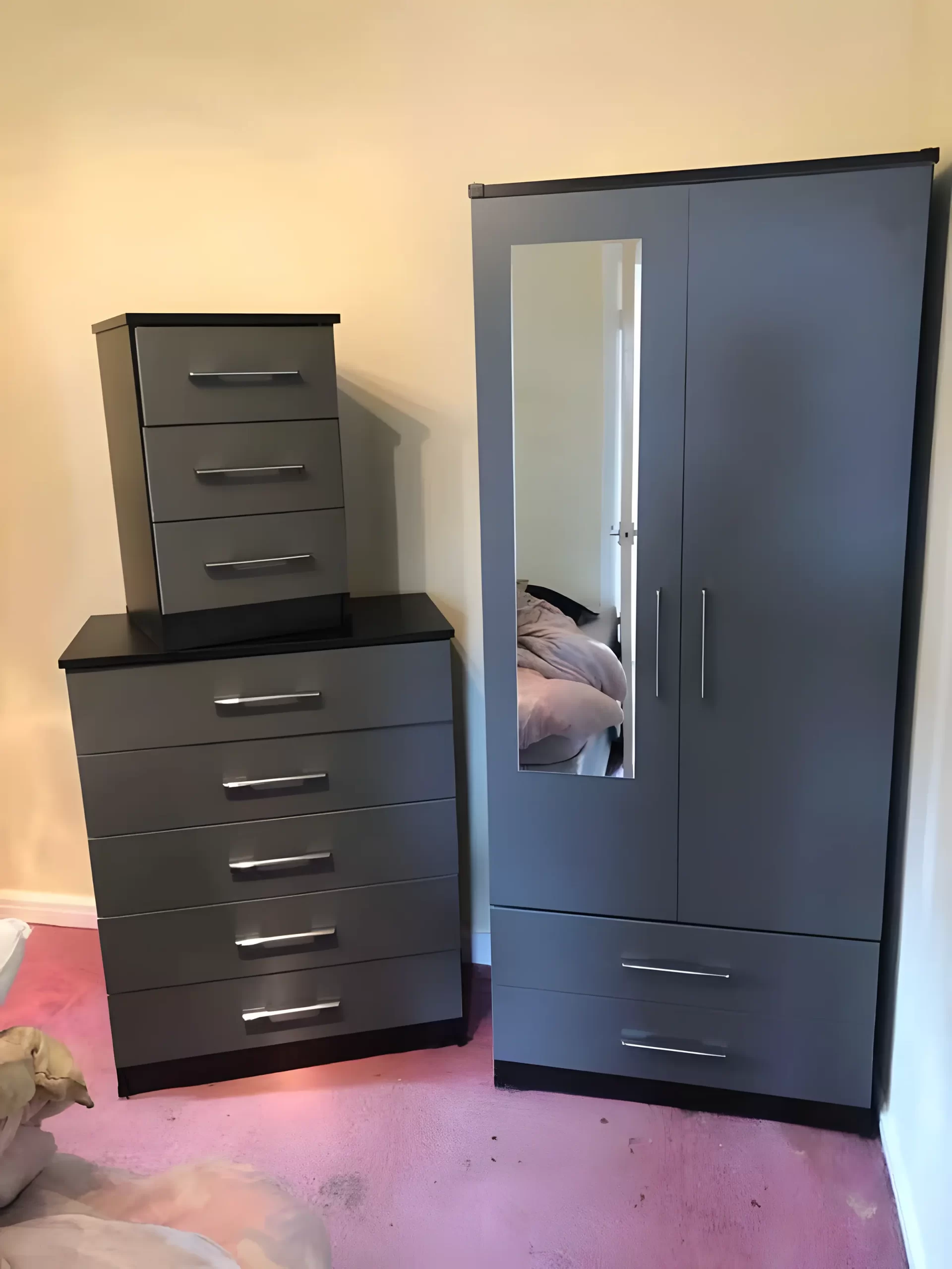 2 Door Mirrored Wardrobe Set with 1 Chest and Sidetable 6 img-2-door-mirrored-wardrobe-set-1-chest-sidetable-in-front-grey-side-black-colour-2-scaled