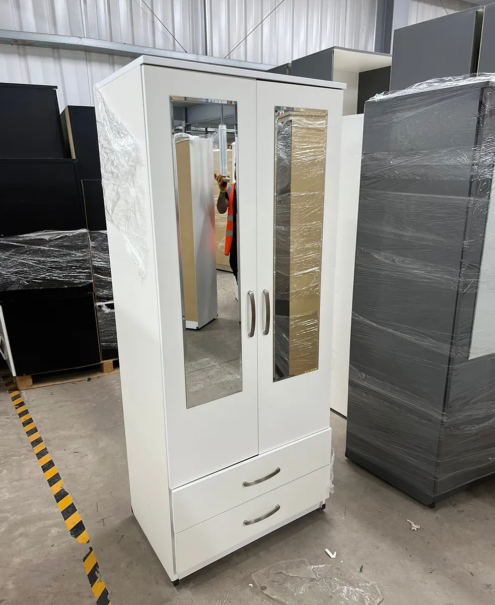 White Wardrobe with Mirrored Doors & Drawers 1 White Wardrobe