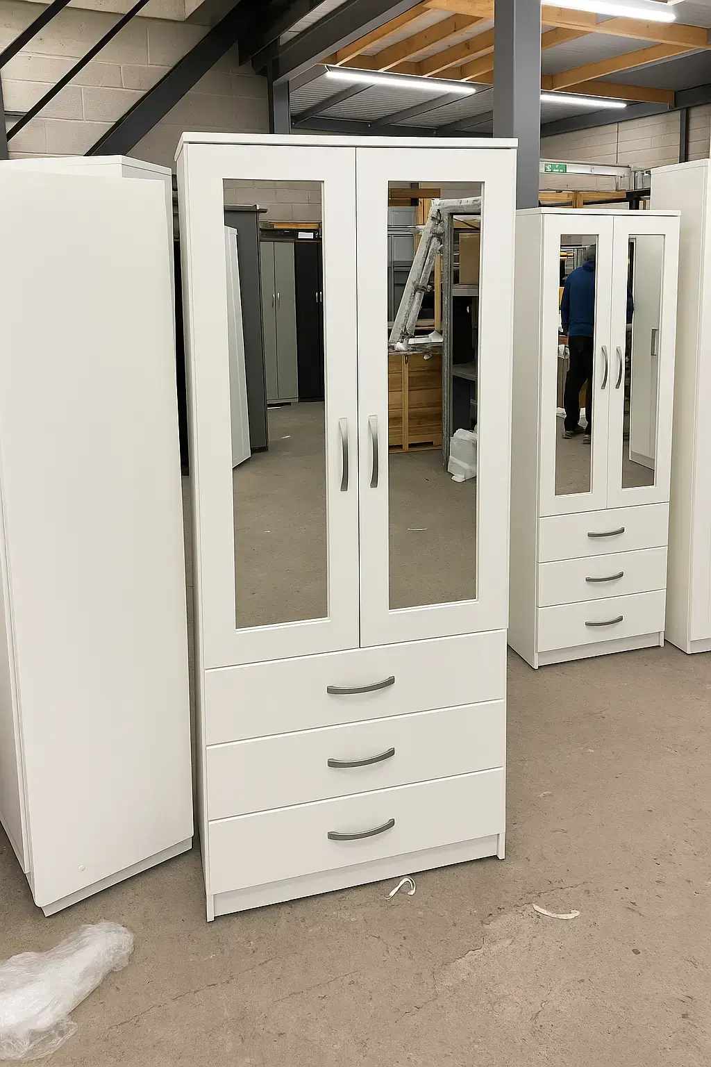 2 Door White Wardrobes with Mirror and Drawers 4 2 Door White Wardrobes with Mirror and Drawers