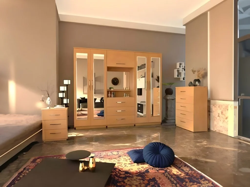 4 Door Mirrored Vanity Wardrobe and Drawers Set 1 Wardrobe And Drawers Set